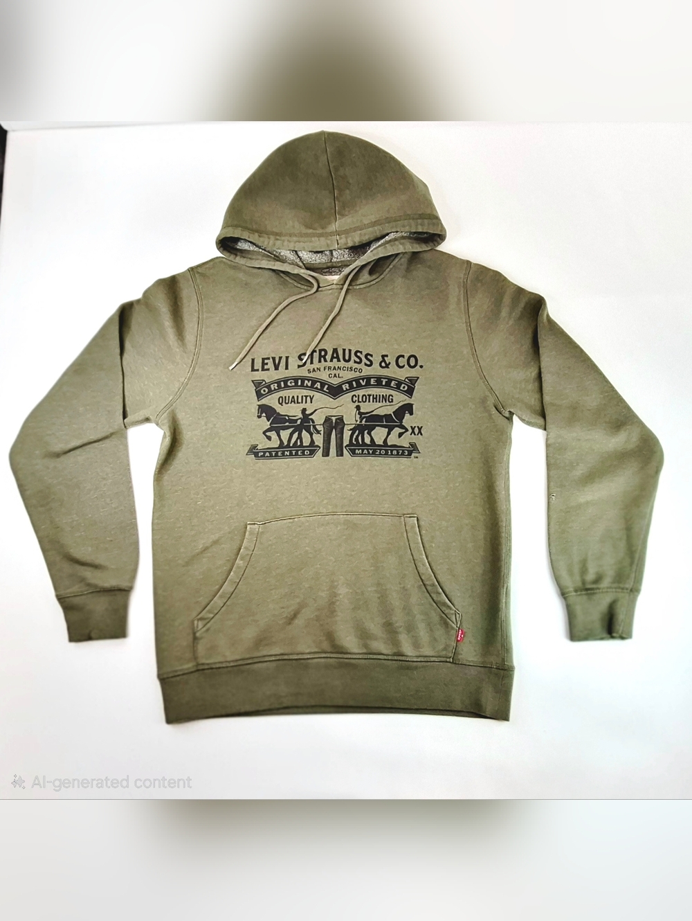 Levi's Olive Green Pullover Hoodie with Black Logo Small